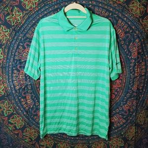 Nike Golf Tour Performance Dri-Fit Green & White Stripe Polo Shirt Mens Large